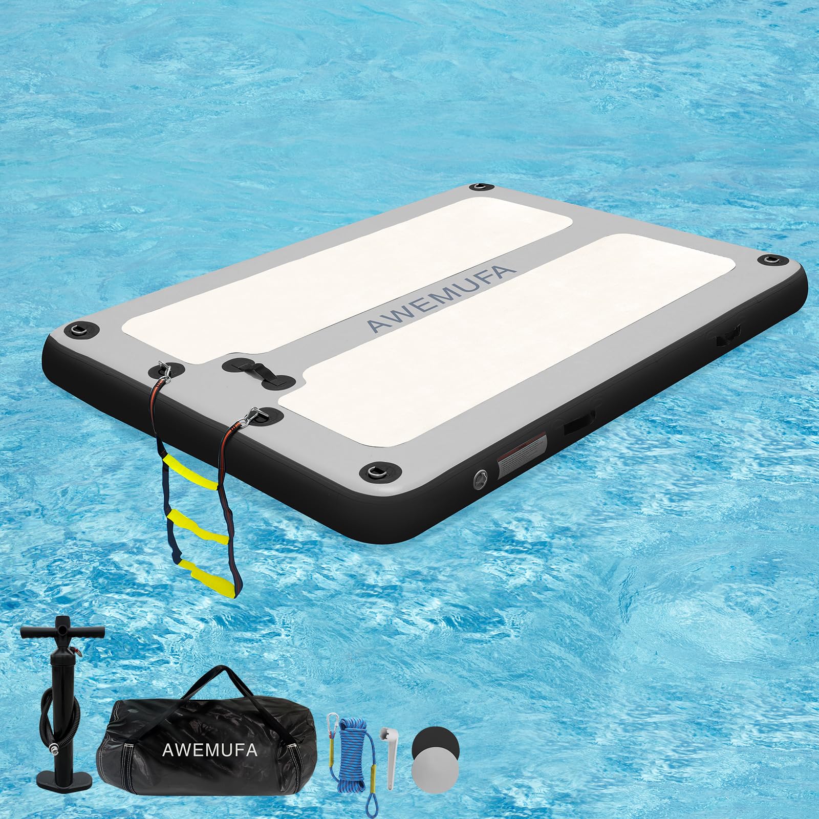 Photo 1 of ******MISSING HAND PUMP***** AWEMUFA 10ft x 6ft Inflatable Floating Dock, Inflatable Dock Floating Platform Non-Slip PVC Surface, Water Mat Floating Island Raft for Lake, Floating Dock Mat for Pool Beach Ocean