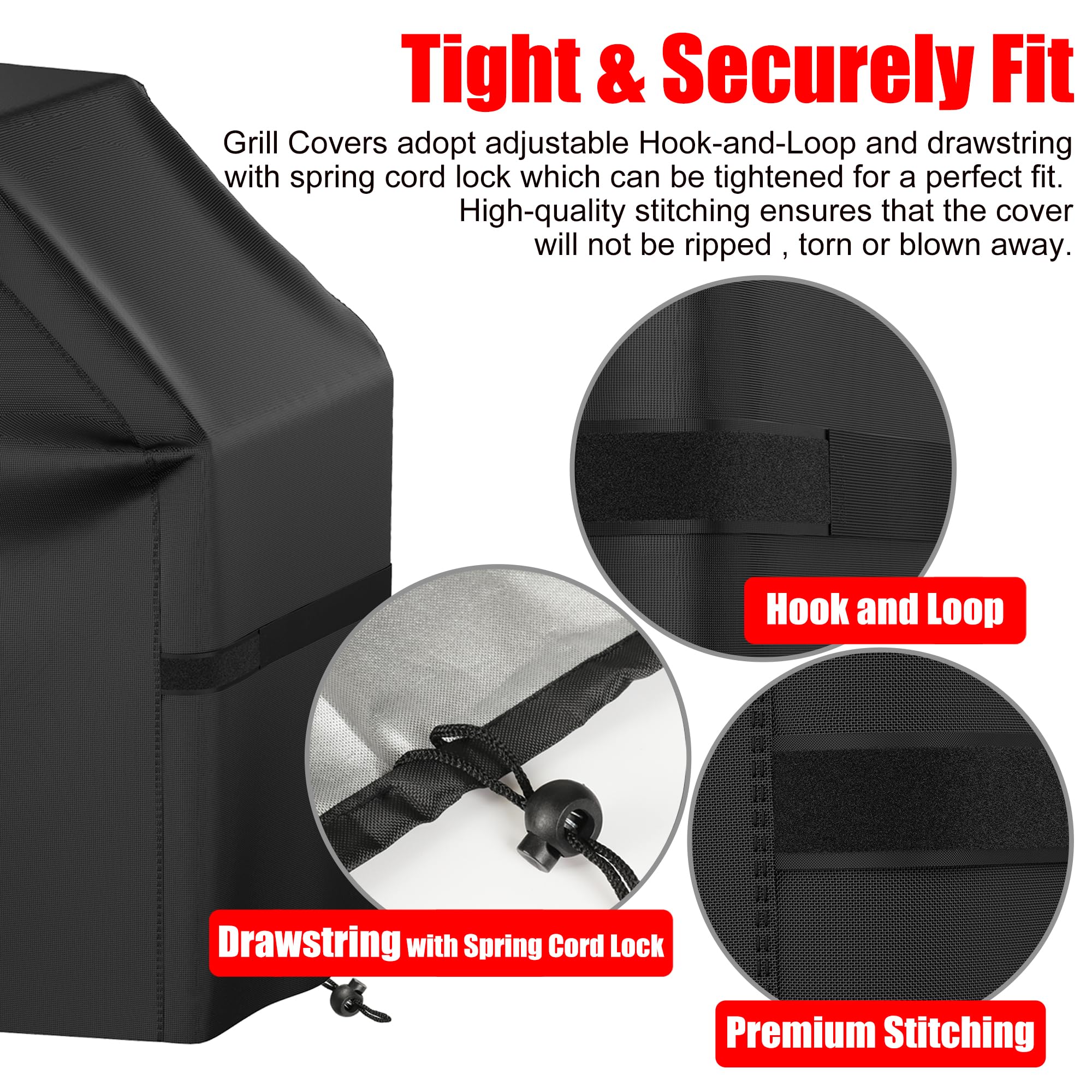 Grill Cover, 52 inch BBQ Gas Grill Cover Waterproof Weather Resistant, Fade Resistant, UV Resistant Material for Most Grills, Black