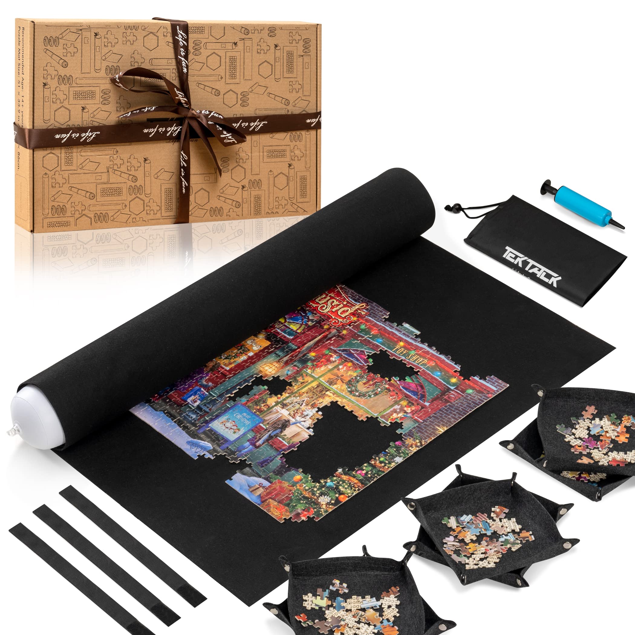 Tektalk Higher-Capacity Design, Jigsaw Puzzle Roll-up Mat in Delicate Packaging Box with Hand Pump, for Saving and Storing for 2000, 1500, 1000, 500 Jigsaw Puzzle Pieces