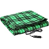 Heated Blanket - 12-Volt Electric Blanket for Car, Truck, SUV, or RV - Portable Winter Car Accessories for Camping or Travel by Stalwart (Green and Black Plaid)