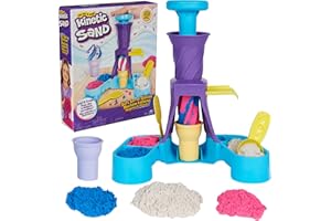 Kinetic Sand, Soft Serve Station with 14oz Play Sand (Blue, Pink & White), 2 Ice Cream Cones & 2 Tools, Sensory Toys for Kids