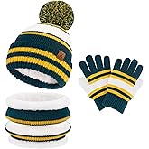 Kids Toddler Winter Hat Gloves Infinity Scarf Set Warm Beanie Hats Neck Warmer with Fleece for Boys Girls Age 2-7 Baby Gifts