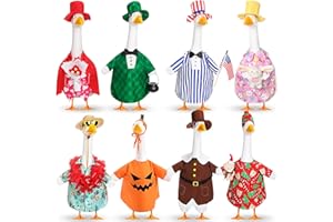 Silicherry 8 Set Seasonal Holiday Goose Outfits Christmas Valentine's Day Summer All Seasons Lawn Porch Goose Clothes Costume for 23" Cement Statue Garden Patio Outdoor Decoration(Boy Style)