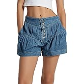 D-Sun Women's Denim Shorts Summer Casual High Waisted Jean Shorts Flowy Wide Leg Pleated Ruffle Fashion Jean Skorts