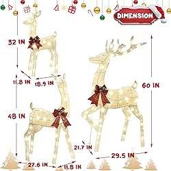 Lulu Home Set of 3 Pre-lit White Reindeer with 210