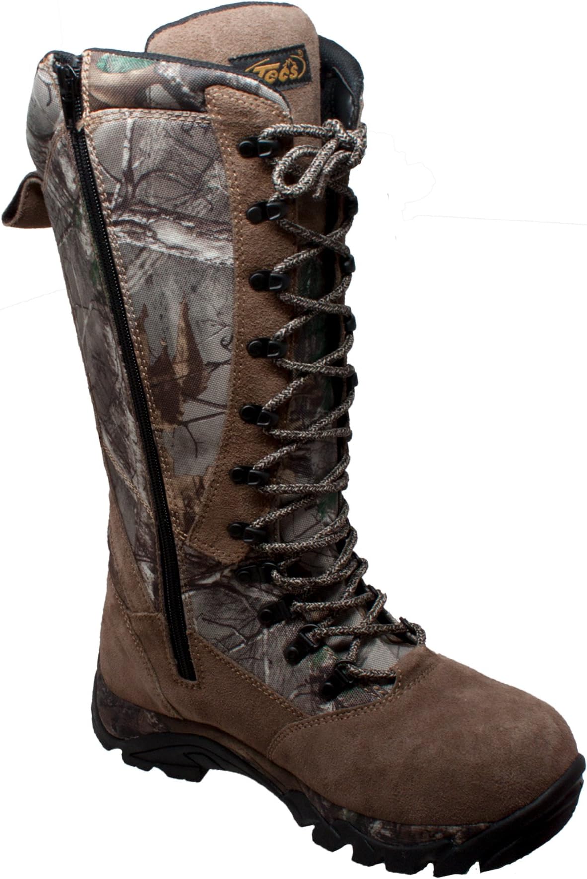TECS 15" Men's Snakebite Boots, Leather + Suede, Waterproof for Hunting, Fishing, Hiking, Camping or Outdoors, Aggressive Rubber Outsole, Inside Zipper