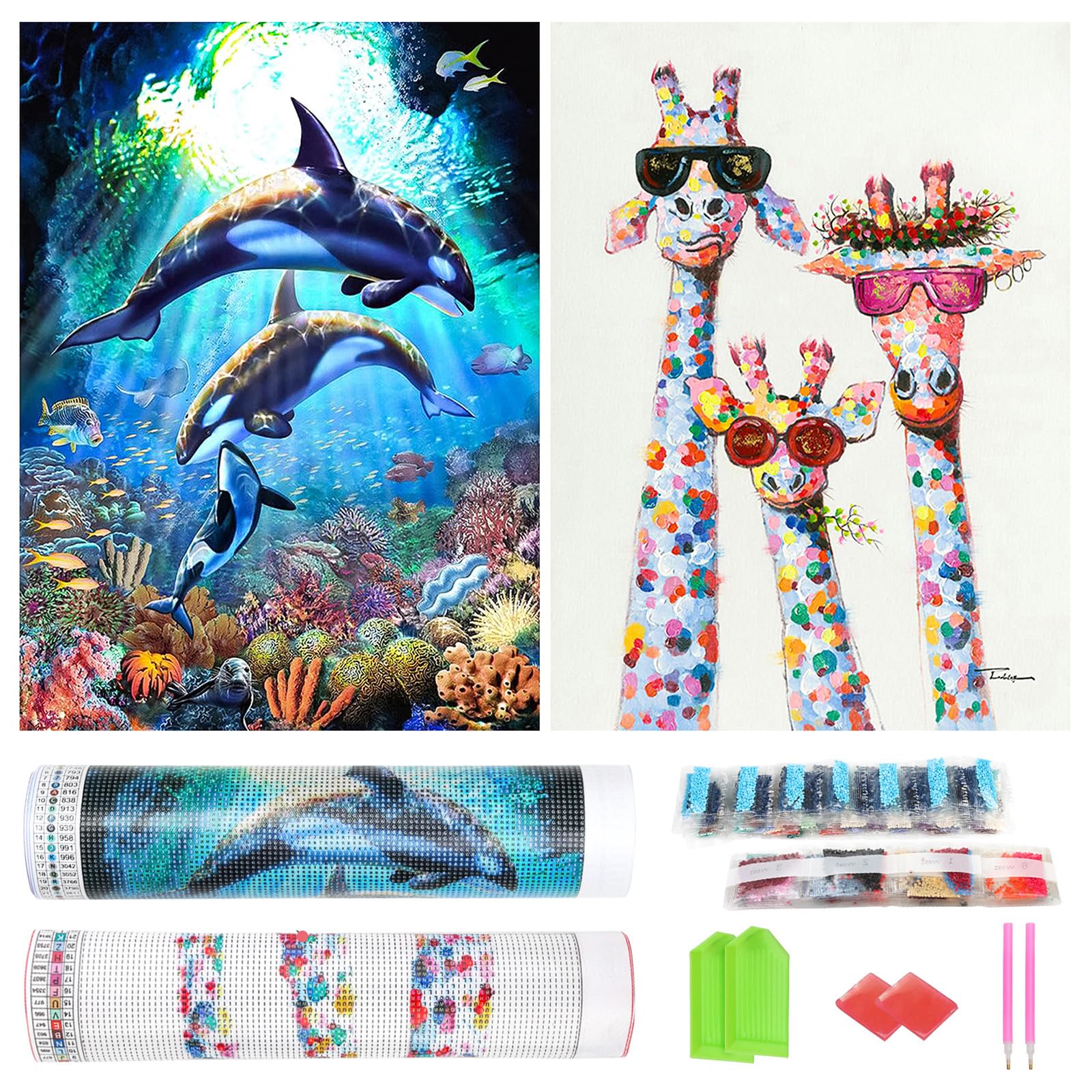 DONQL Full Diamond Painting Kit for Adults Kids 5D Giraffe Diamond Art Kits and Crafts Diamond Painting (Giraffe and Dolphin)