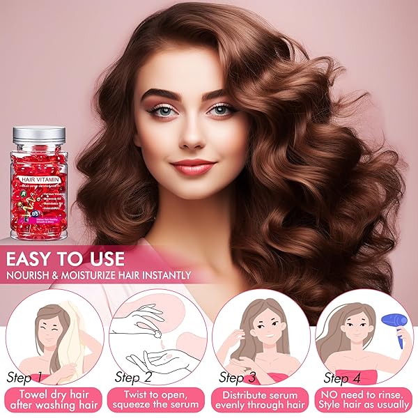 MISICH HAIR SERUM FOR FRIZZY & DRY HAIR, HAIR TREATMENT OIL FOR DAMAGED HAIR, HAIR VITAMIN OIL CAPSULES WITH ARGAN, AVOCADO, MOROCCAN OIL, ANTI FRIZZ LEAVE IN CONDITIONER WITH VITAMIN A, C, E & B5
