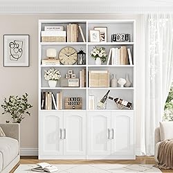 FACBOTALL Bookshelf and Bookcase with Doors, 6 Tier