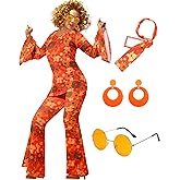Leumoi 6 Pcs 60s 70s Disco Outfit Women Hippie Costume Accessories Flared Pants Headband Earrings Sunglass