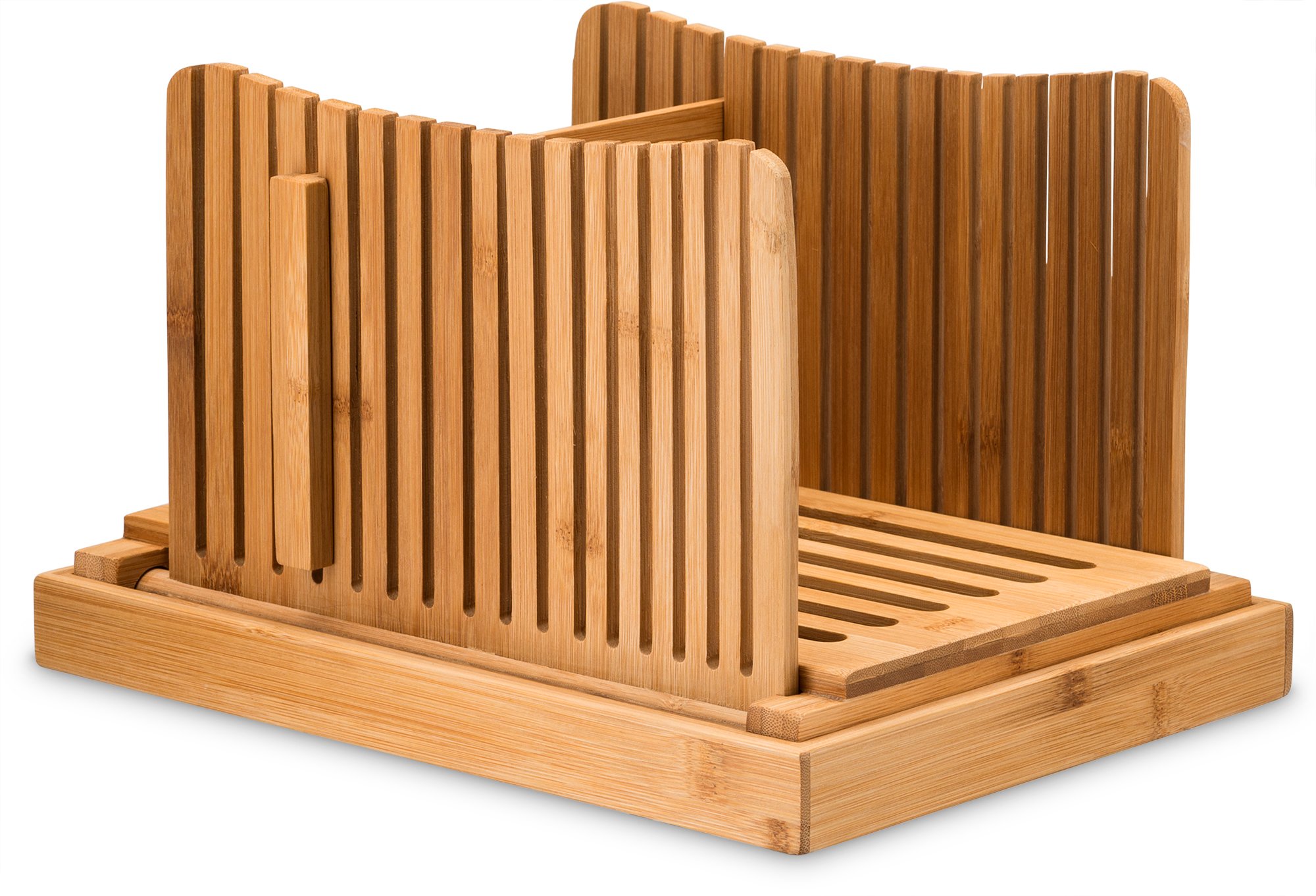 Bamboo Foldable Bread Slicer with Crumb Catcher Tray for Cutting Even