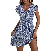 HUHOT Women's Summer Casual Sundresses with Pocket V Neck Spring Floral Mini Beach Vacation Dress 2025