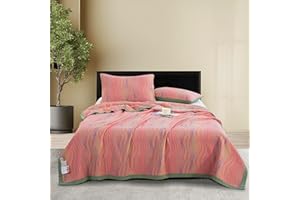 Purefair 100% Cotton Muslin Blanket Jacquard Pink Wave Quilt, Super Soft Breathable 3 Layers Gauzy Reversible Lightweight Bed Cover Bedspread Coverlet for All Seasons, King(98"x94"), No Pillow Sham