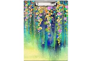 Britimes Clipboard Decorative Office School Hardboard Wood Nursing Clip Board and Pull for Standard A4 Letter Size Nature Watercolor Floral 12.6" X 8.9"