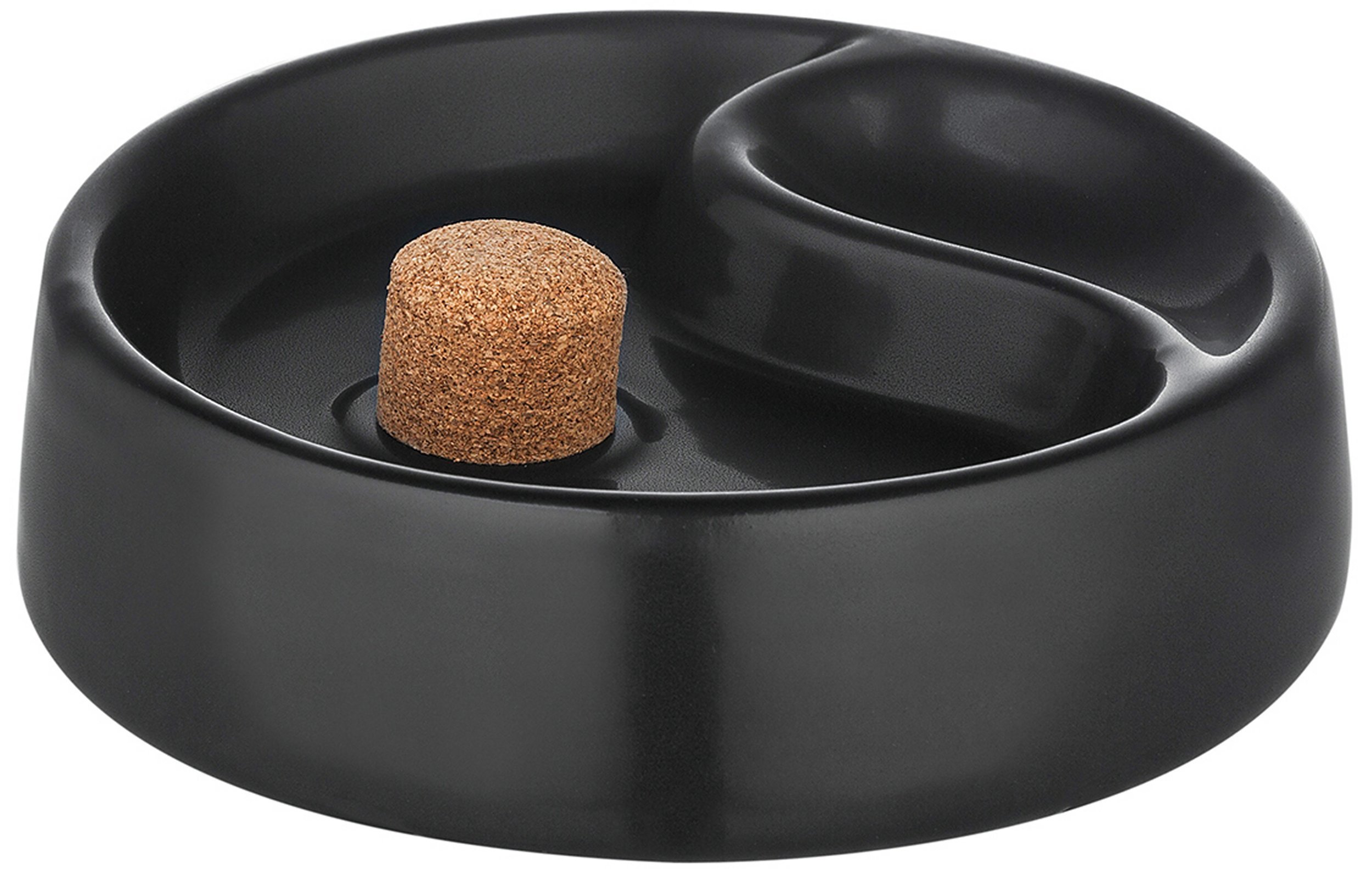 Black Ceramic Pipe Ashtray with Knocker and Whistle Rest