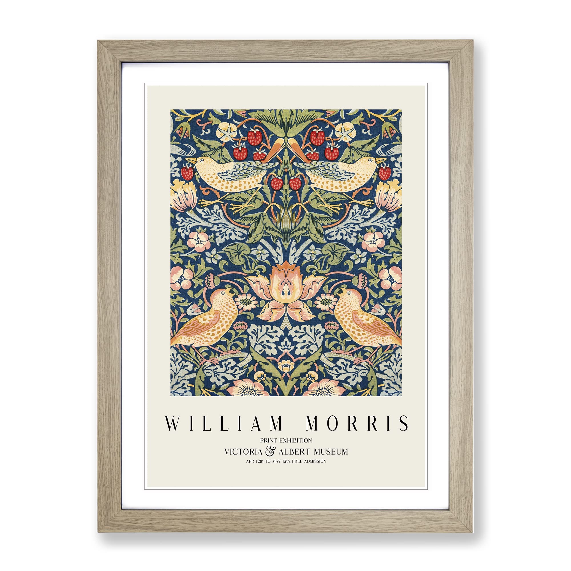 Strawberry Thief Vol.1 By William Morris Exhibition Museum Painting Framed Wall Art Print, Ready to Hang Picture for Living Room Bedroom Home Office Décor, Oak A3 (34 x 46 cm)