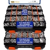1575 PCS Nuts and Bolts Assortment Kit, Stainless Steel Phillips Pan Head &amp; Flat Head Screws, Assorted Nuts Bolts Washers with Orange Double Sided Organizer Box