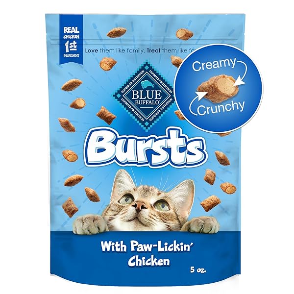 BLUE BUFFALO BURSTS CRUNCHY & CREAMY CAT TREATS, GREAT FOR TRAINING, PAW-LICKIN’ CHICKEN, 5-OZ BAG