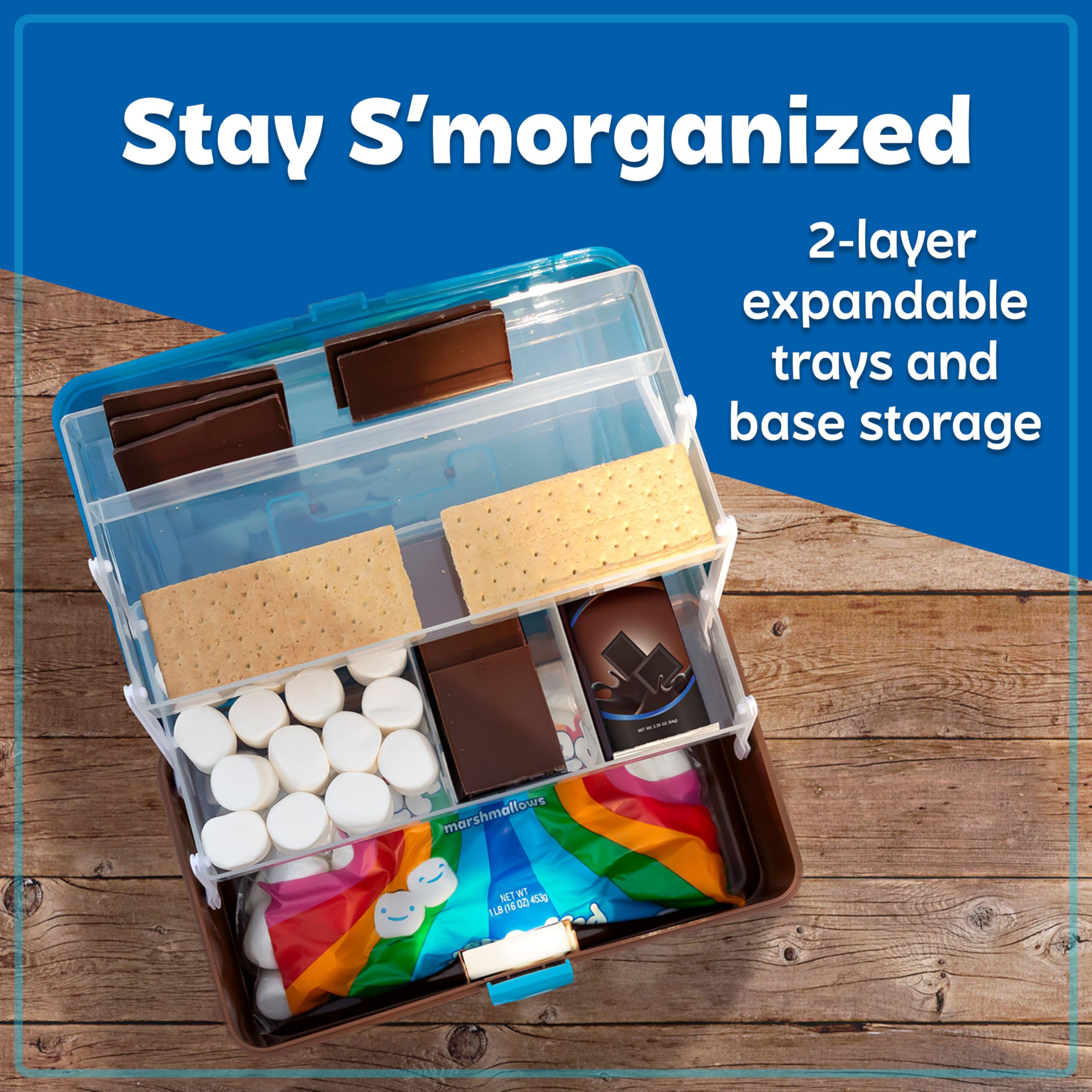 Nostalgia Jet-Puffed Lighted S’mores Caddy, Essential Marshmallow Roasting and S’mores Making Supplies for Camping, Vacation, and Backyard Bonfires, Carry Handle, Retractable Trays, and Carry Handle