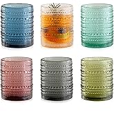 KMIGRUAN Colored Hobnail Drinking Glasses Set of 6,12oz Vintage Kitchen Glassware,Embossed Beaded Glass Cups,Water Tumbler fo