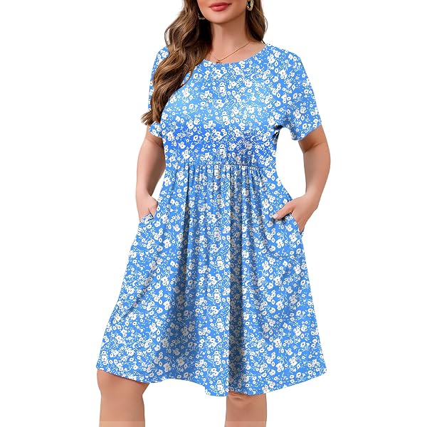 ShopWonder Women's Plus Size Ruffle Sleeve Midi Dress - Flowy T-Shirt Dress With Pockets