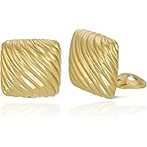 JanKuo Jewelry Gold Plated Square Wave Shining Polished Clip On Earrings
