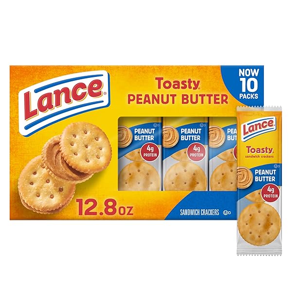LANCE SANDWICH CRACKERS, TOASTY PEANUT BUTTER, 10 INDIVIDUALLY WRAPPED PACKS, 6 SANDWICHES EACH