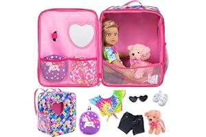 Ecore Fun 5 Items 18 inch Dolls Bag Set and Accessories Including 18 Inch Doll Clothes, Shoes, Sunglasses, Doll Backpack and Toy Dog