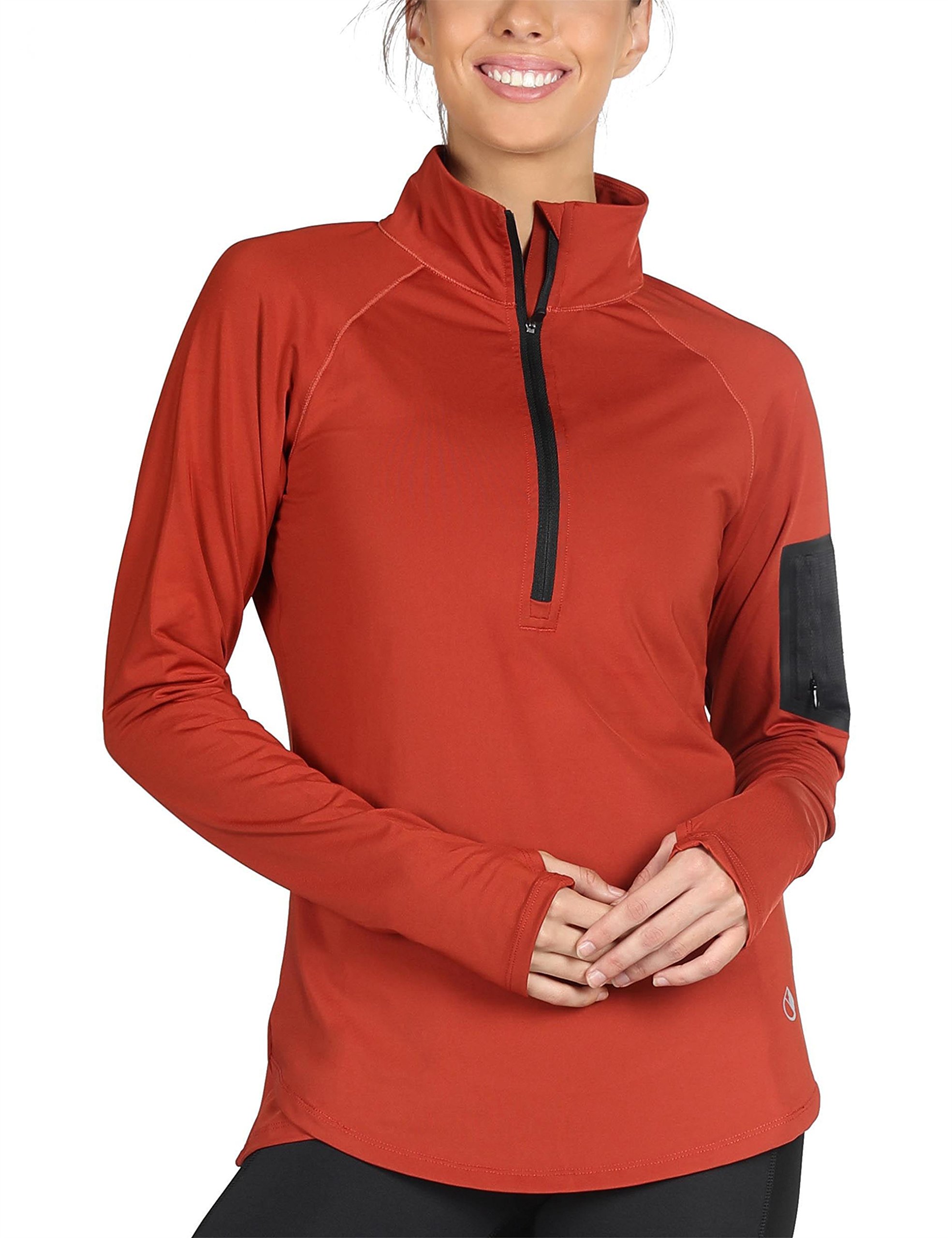icyzone Women\'s Workout Yoga Track Jacket 1/2 Zip Long Sleeve Running Shirt (XL, Persimmom)