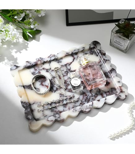 Natural Marble Tray With Scalloped Edge | Calacatta Viola Stone | 10.6 X 8 Inches | Luxury Vanity Organizer | Home Decor