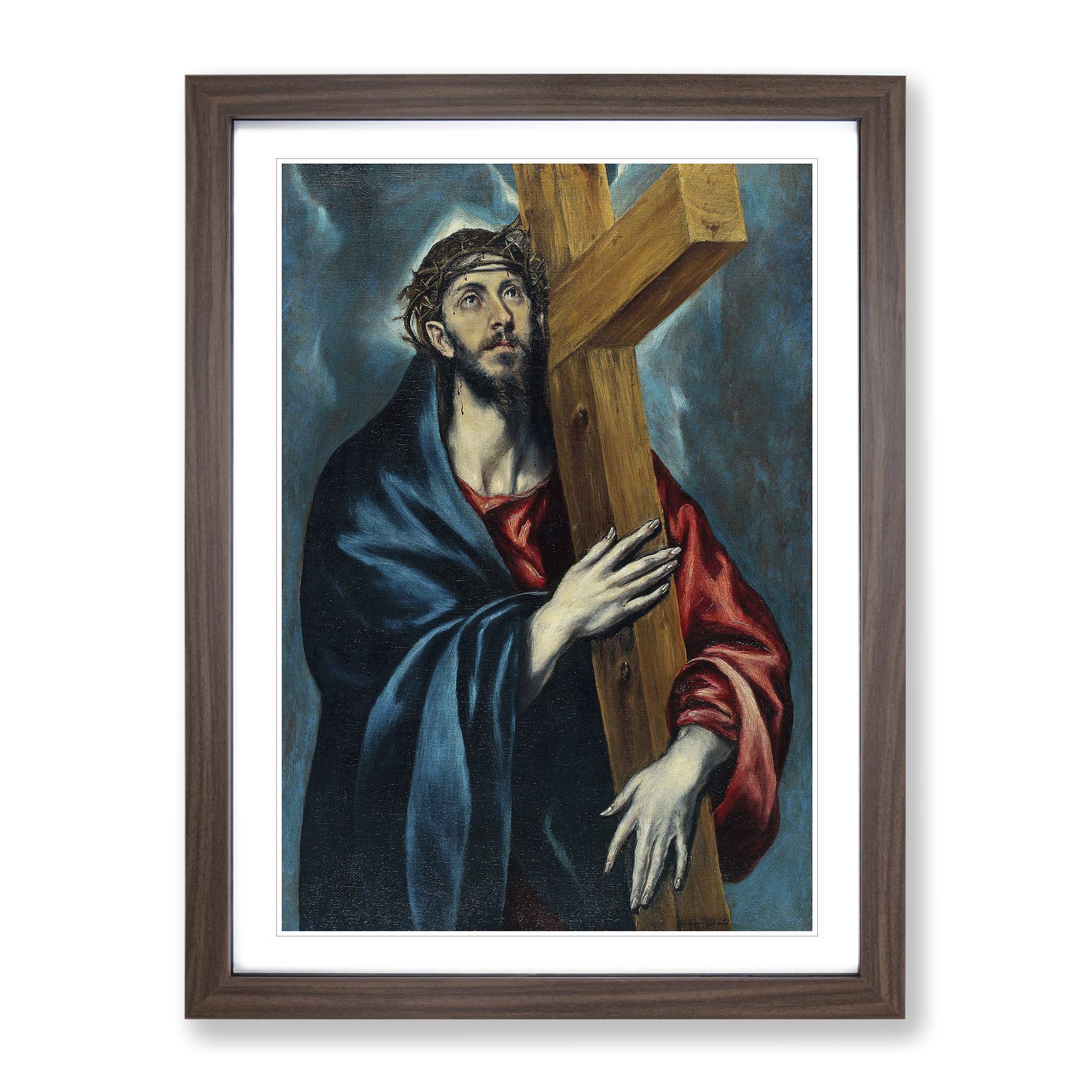 Christ Carrying The Cross By El Greco Classic Painting Framed Wall Art Print, Ready to Hang Picture for Living Room Bedroom Home Office Décor, Walnut A4 (34 x 25 cm)