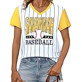 Baseball Jersey Women Baseball Player T Shirt Game Day Fan Graphic Tee Funny Stripe Jersey V Neck Short Sleeve Tops
