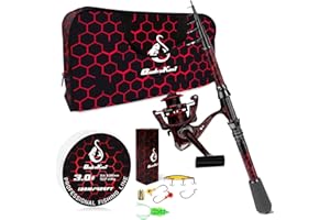 QUDRAKAST Fishing Rod and Reel Combos, Unique Design with X-Warping Painting, Carbon Fiber Telescopic Fishing Rod with Reel Combo Kit with Tackle Box, Best Gift for Fishing Beginner and Angler