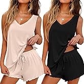 Ekouaer 2 Pack Pajamas for Women Set Tank Top and Shorts Pjs Soft Sleeveless Sleepwear Summer Loungewear,S-XXL