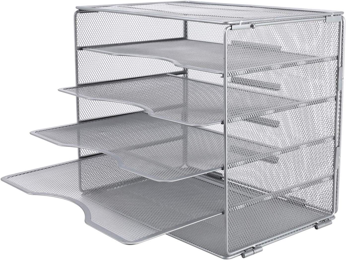 EasyPAG 5 Tier Metal Mesh A4 Desk Tray,File Holder,Paper Organiser,Magazine Storage,Filing Rack for Office & Home Desktop Tidy,Silver - Image 4