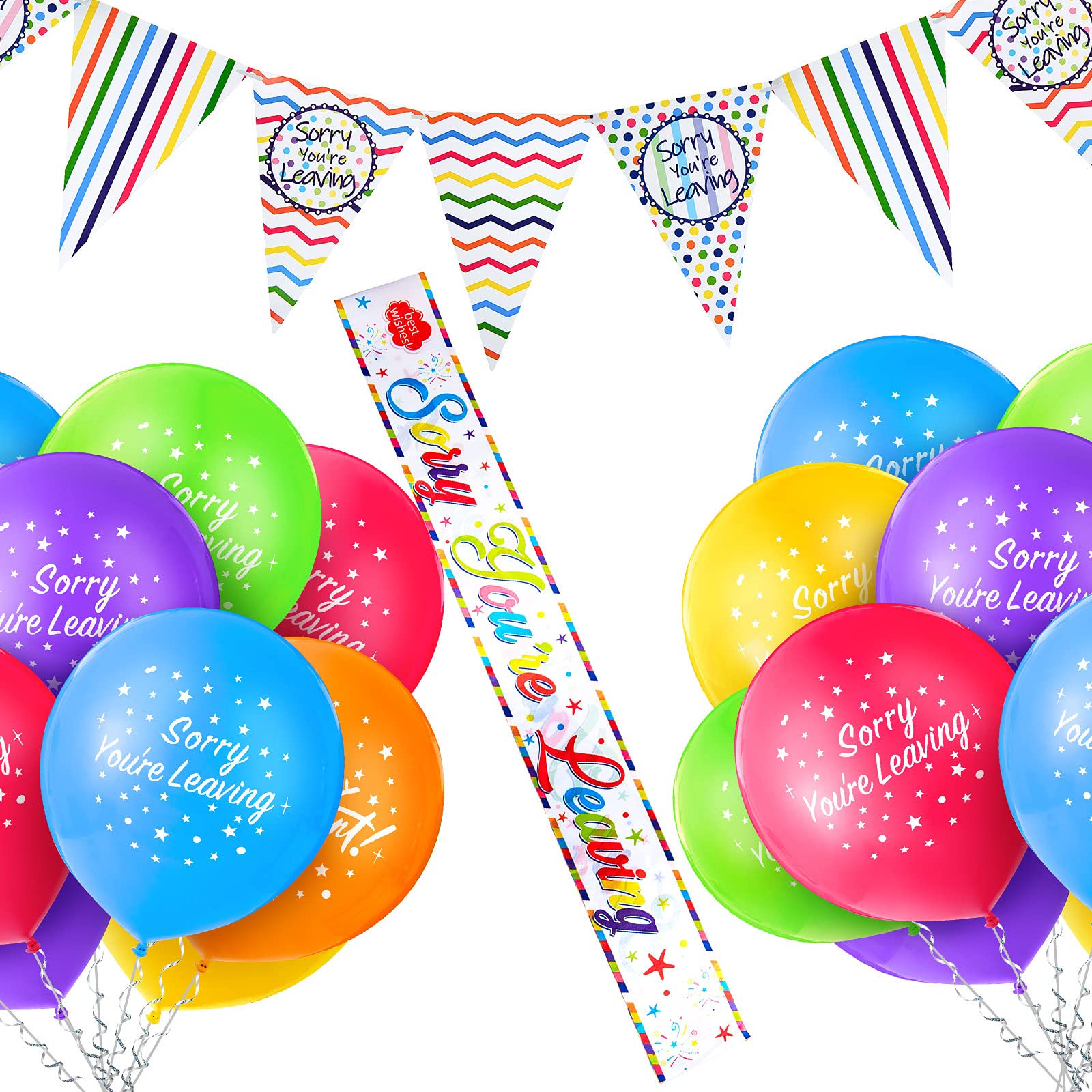 Sumind Sorry You're Leaving Balloons Banner Party Decorations Retirement Decorations 18 Pieces Mixed Colors Latex Balloons Sorry You're Leaving Stars Banner for Colleagues