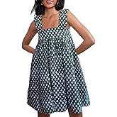 Women Floral Tie Shoulder Mini Dress Cute Square Neck Loose Fit Beach Short Dress Backless Boho Vocation Sundress