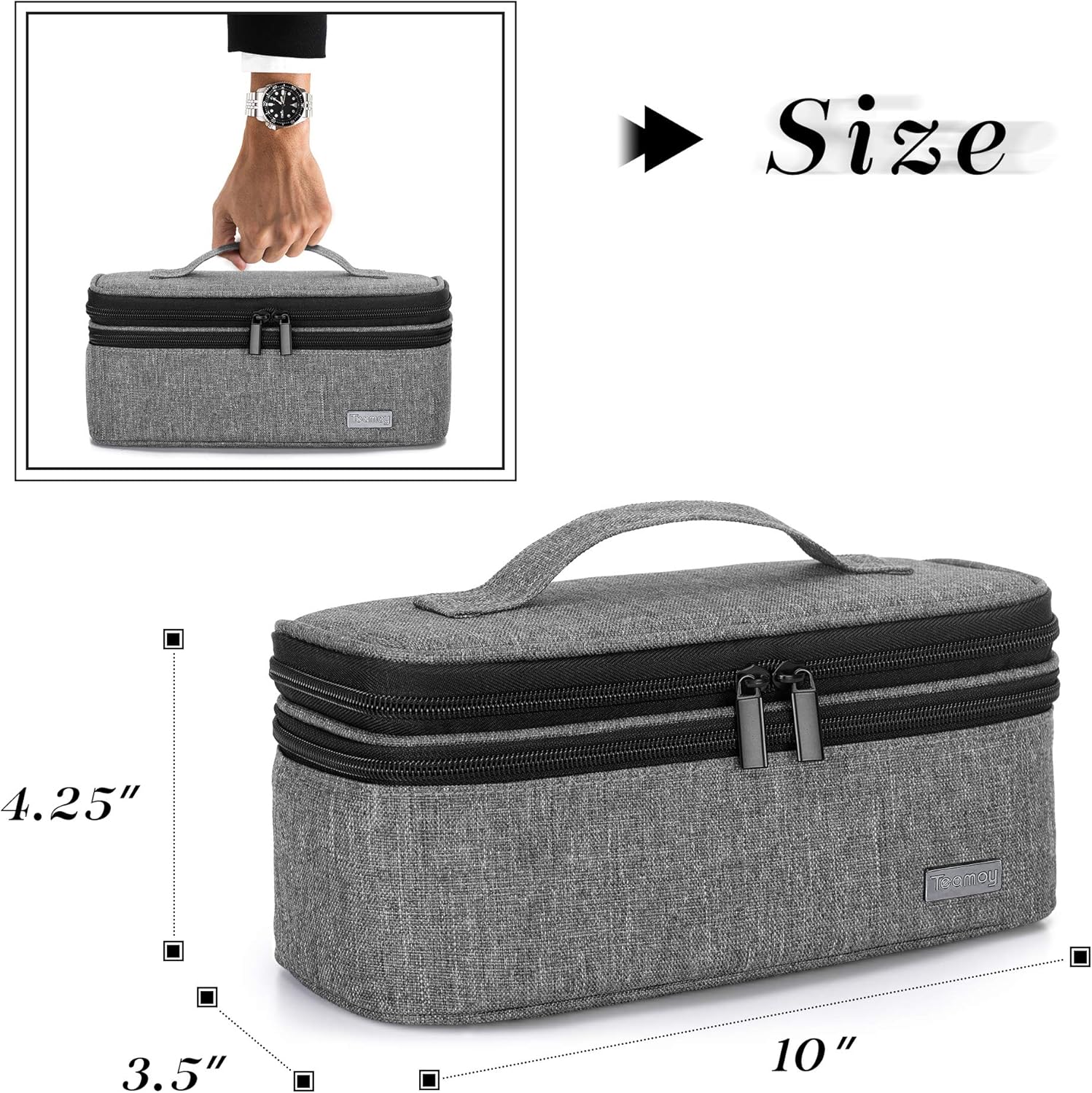 Teamoy Double-Layer Watch Box Organizer with Soft Padded Inner Liner, Travel Storage Case for Man Watches , Wristwatch and Accessories, Gray: Home Improvement