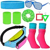 YAROMO 80s Neon Costume Set, 80s 90s Leg Warmers Yoga Headband Wristband Fanny Pack for Women