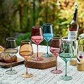 Imourari Stemmed Colored Wine Glasses: Set of 6 Cute 13.5oz Hand Blown Brown Crystal Wine Glass with Long Stem for Fall Christmas Dinner Birthday Party Wedding Registry Gifts