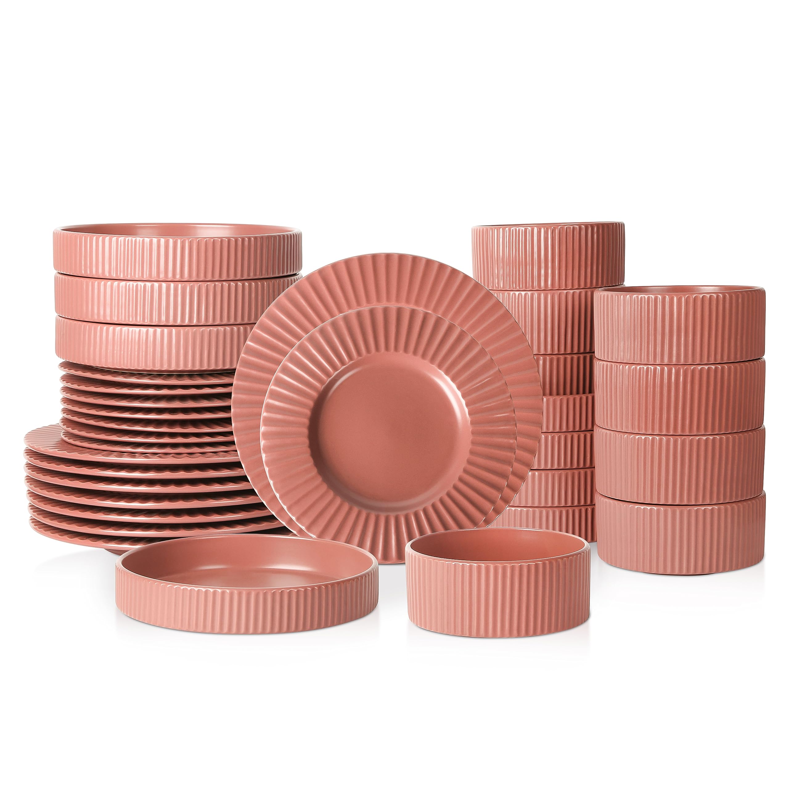 Christian Siriano Lusso 32-Piece Dinnerware Set Stoneware, Redwood