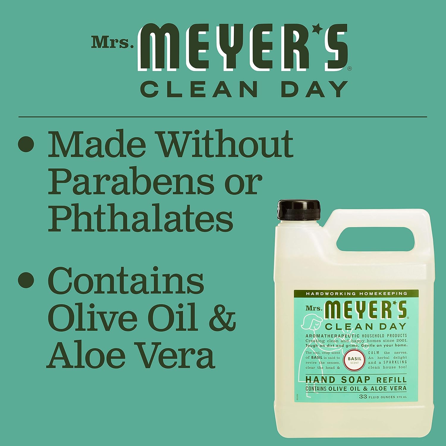 Mrs. Meyer's Clean Day Liquid Hand Soap Refill, Cruelty Free and Biodegradable Formula, Basil Scent, 33 Oz: Beauty