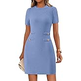 PRETTYGARDEN Work Dresses for Women 2025 Summer Business Casual Short Sleeve Formal Sweater Sheath Dress