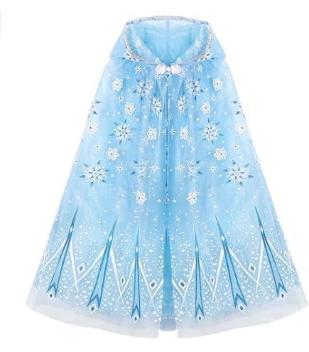 Dwafill Cape Princesse Hiver Fille – Bleue – Capuche – 3-6 Ans (110-130 Cm) – Déguisement Anniversaire Halloween Noël