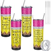 Sunnychicc 4 Pcs Teacher Gifts Teacher Appreciation Gifts Bulk 20oz Thank You Pencil Coffee Cup Stainless Steel Tumblerwith Lid for Women Birthday Party Favors