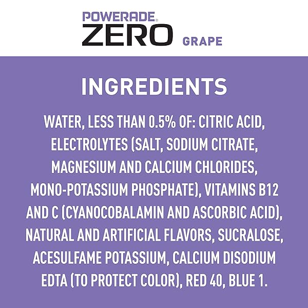 POWERADE ELECTROLYTE ENHANCED ZERO SUGAR GRAPE SPORTS DRINK, 20 OUNCE (PACK OF 8)