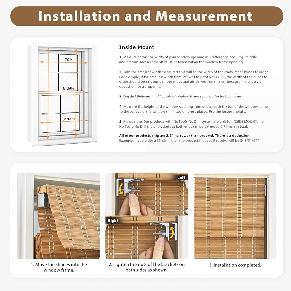 LAZBLINDS NO TOOLS NO DRILL CORDLESS BAMBOO ROMAN SHADES, LIGHT FILTERING WINDOW TREATMENT, ROLL UP BAMBOO BLINDS FOR WINDOWS 23” W X 64” H, WHITEWASH T