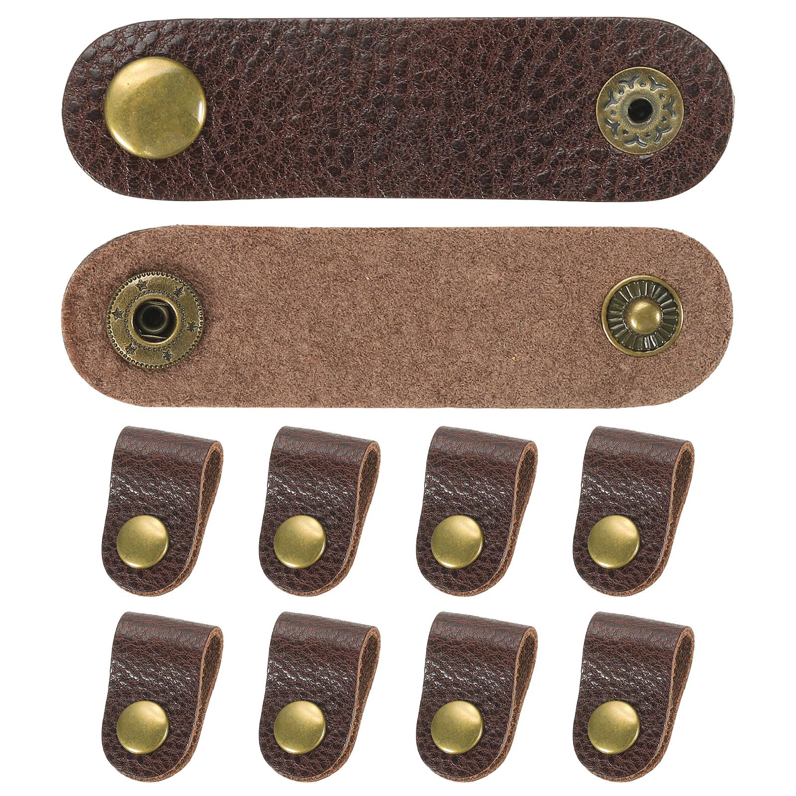 PATIKIL Leather Cord Organizer Cable Straps, 10Pcs 8x2cm Portable Cable Leather Clips USB Holder Earphone Cord Management for Cable, Wire, Coffee Color