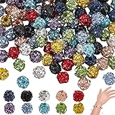 PH PandaHall 100pcs Rhinestones Beads 4mm Pave Disco Ball Beads 10 Colors Polymer Clay Crystal Bead Round Sparkle Diamond Bead for Christmas Jewelry Making Necklace Bracelet