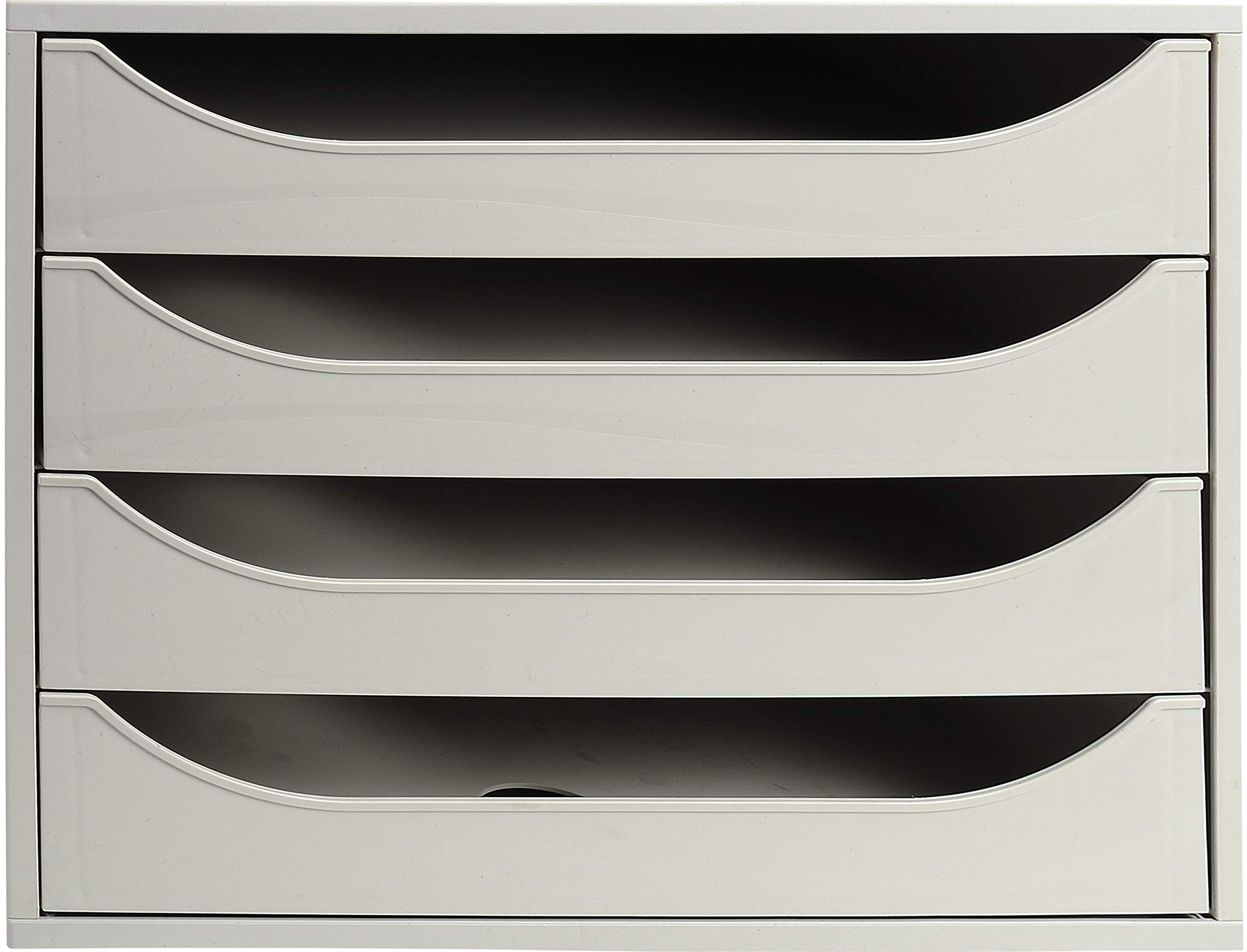 Exacompta - Ref 228606D - Office ECOBOX Desktop Drawer Set - 348 x 284 x 234mm in Size, Suitable for A4+ Documents, 4 Drawer Set, Vertically Stackable - Grey